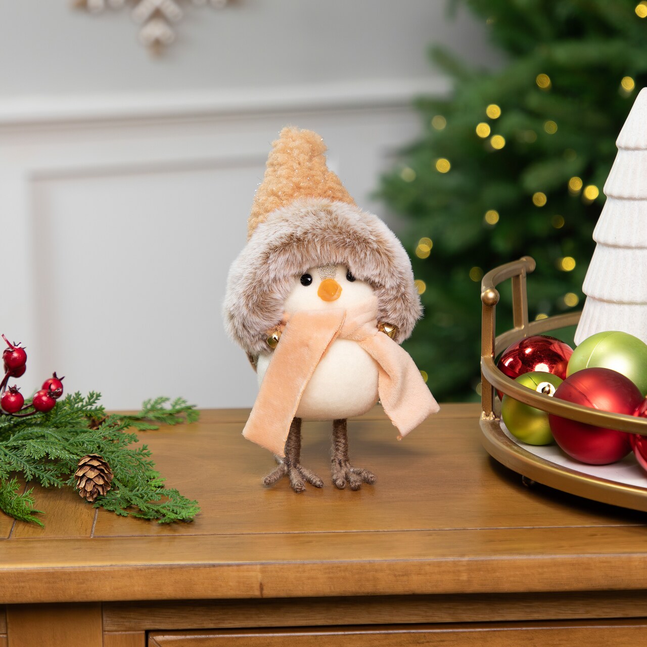 Northlight Faux Fur and Plaid Peachy Plush Standing Bird - 7.5"